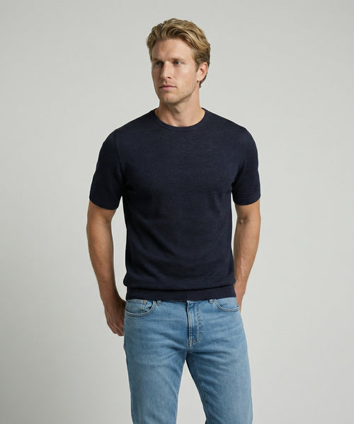 T-shirt Extra Fine Merino Ronde Hals | Navy