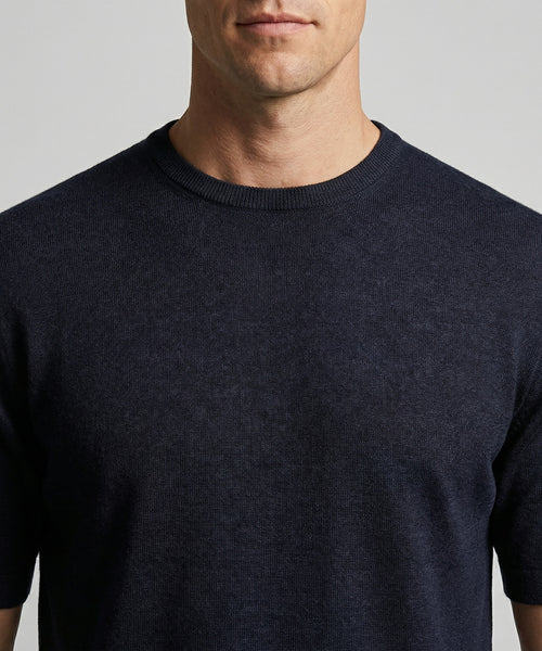 T-shirt Extra Fine Merino Ronde Hals | Navy