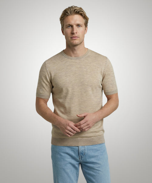 T-shirt Extra Fine Merino Ronde Hals | Sand