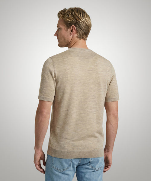 T-shirt Extra Fine Merino Ronde Hals | Sand