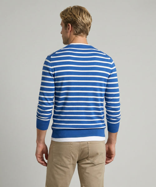Trui Stripe Katoen Ronde Hals | Kobalt