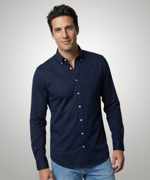 Stretch Piqué Shirt | Navy