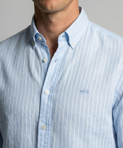 Shirt Cotton Linen Stripe | Light Blue