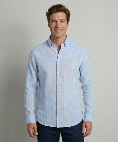 Shirt Cotton Linen Wide Stripe | Light Blue