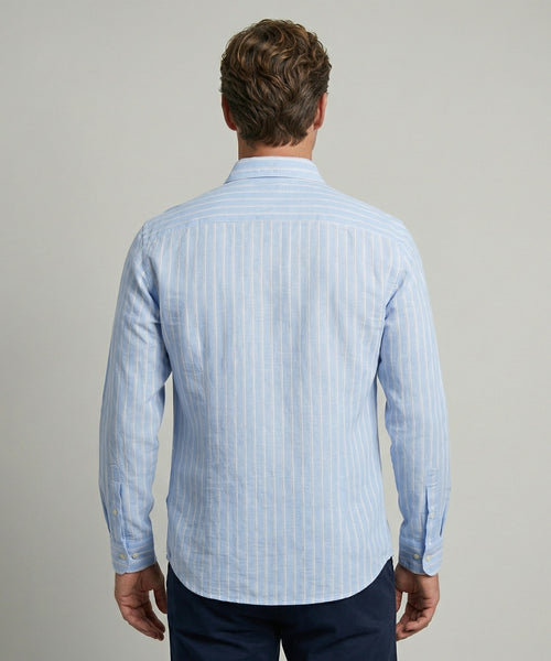 Shirt Cotton Linen Wide Stripe | Light Blue
