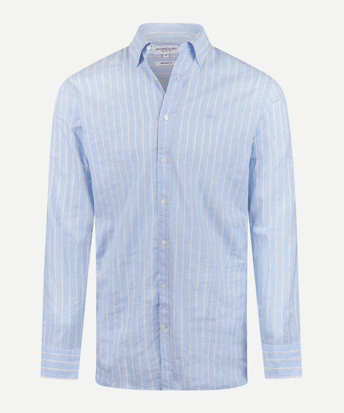 Shirt Cotton Linen Wide Stripe | Light Blue