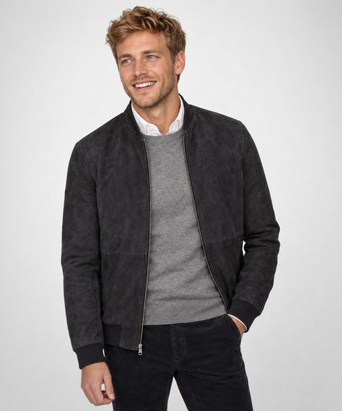 Suede Bomber Jacket | Navy