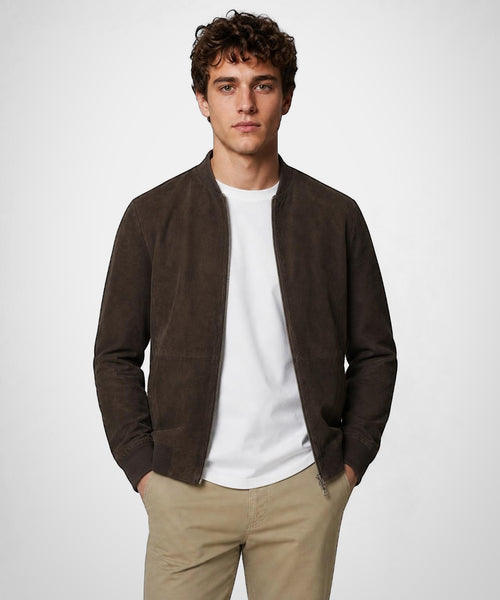 Suede Bomber Jacket | Chocolate Brown