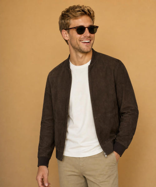 Suede Bomber Jacket | Chocolate Brown
