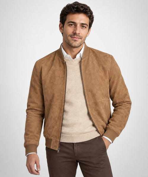 Suede Bomber Jacket | Camel