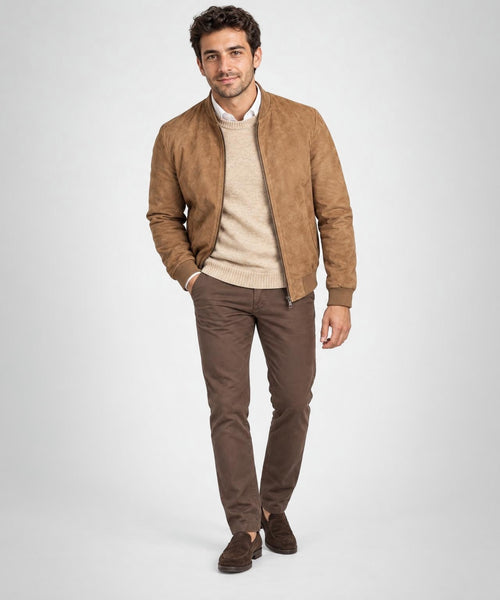 Suede Bomber Jacket | Camel