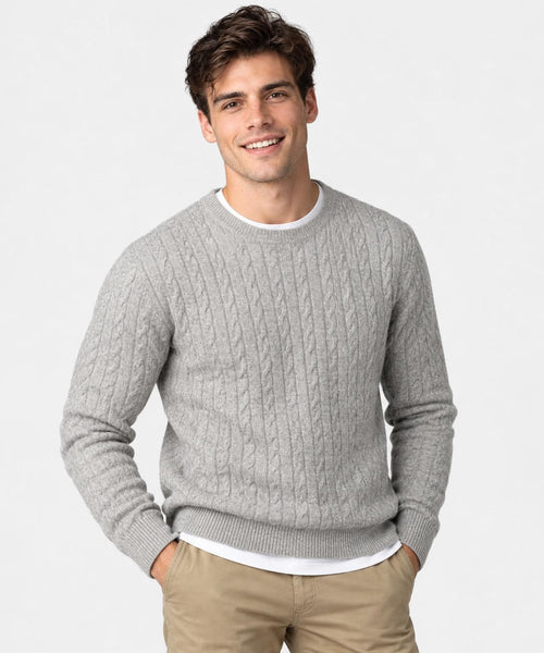 Cable Trui Lamswol Ronde Hals | Medium Grey Melange