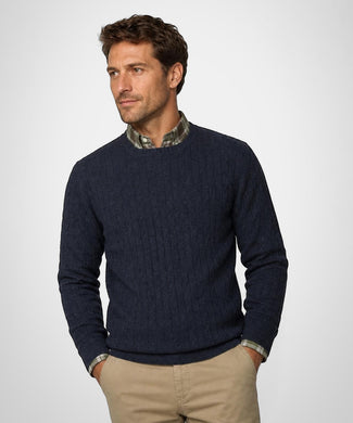 Cable Trui Lamswol Ronde Hals | Navy