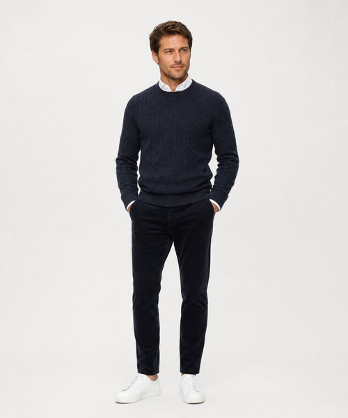 Cable Trui Lamswol Ronde Hals | Navy