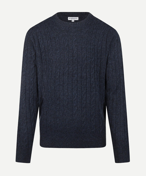 Cable Trui Lamswol Ronde Hals | Navy