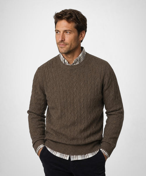 Cable Trui Lamswol Ronde Hals | Chocolate Brown