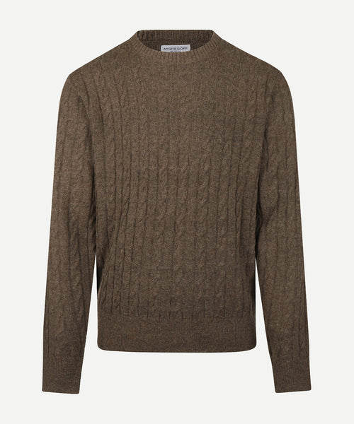Cable Trui Lamswol Ronde Hals | Chocolate Brown