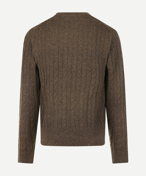 Cable Trui Lamswol Ronde Hals | Chocolate Brown