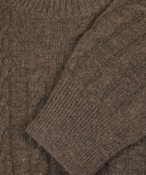 Cable Trui Lamswol Ronde Hals | Chocolate Brown