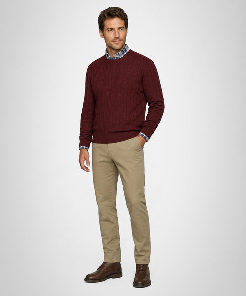 Cable Trui Lamswol Ronde Hals | Burgundy