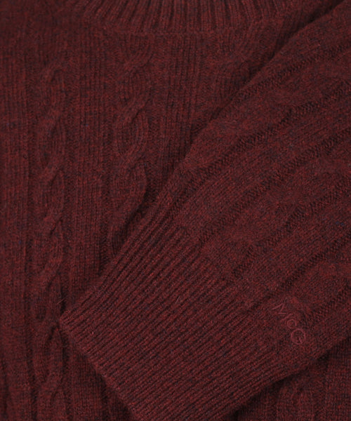 Cable Trui Lamswol Ronde Hals | Burgundy