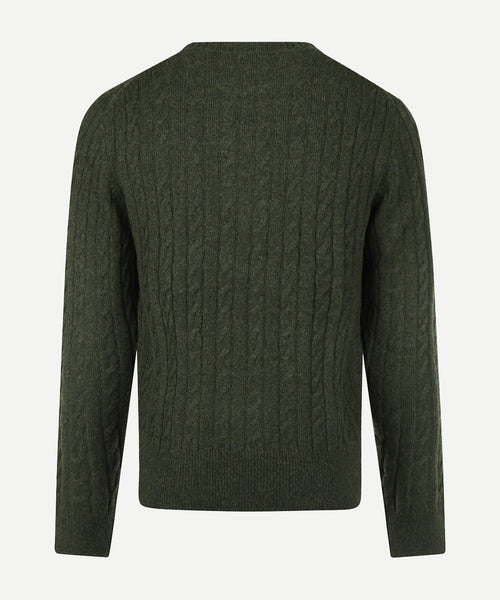 Cable Trui Lamswol Ronde Hals | Dark Olive