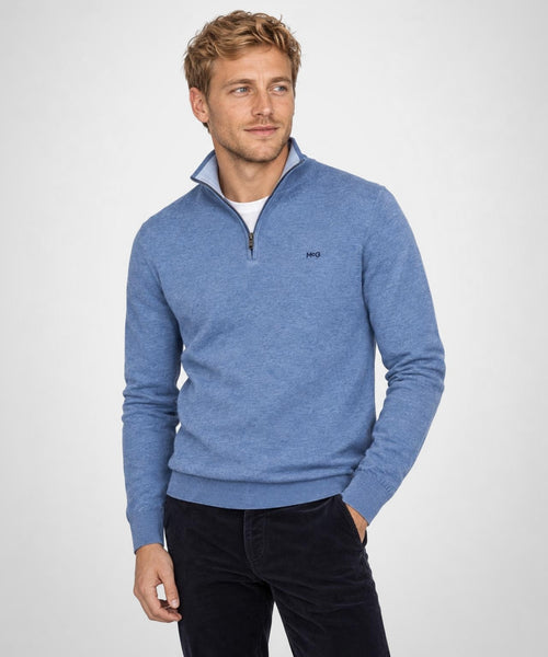Zip Mock Trui Katoen-Kasjmier | Vintage Blue
