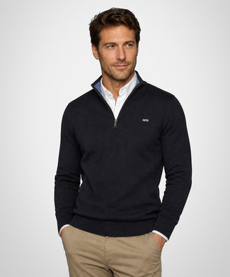 Zip Mock Neck Sweater Cotton-Cashmere | Navy