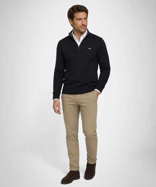 Zip Mock Trui Katoen-Kasjmier | Navy