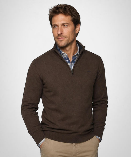 Zip Mock Trui Katoen-Kasjmier | Chocolate Brown