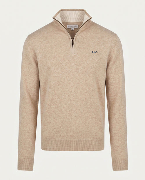 Zip Mock Trui Katoen-Kasjmier | Sand