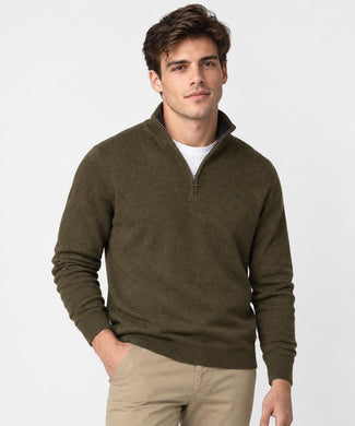 Zip Mock Trui Katoen-Kasjmier | Dark Olive