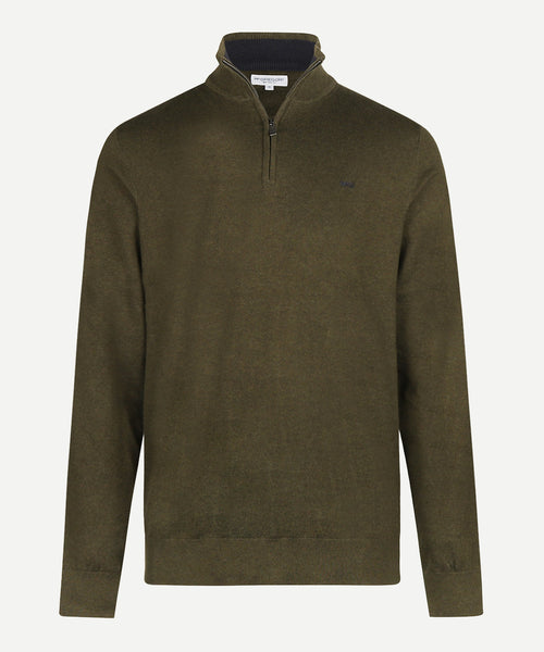 Zip Mock Trui Katoen-Kasjmier | Dark Olive