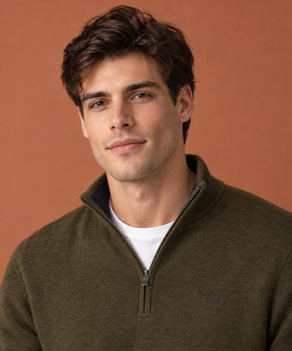 Zip Mock Trui Katoen-Kasjmier | Dark Olive
