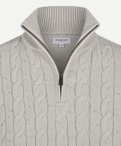 Cable Zip Mock Trui Lamswol | Medium Grey Melange