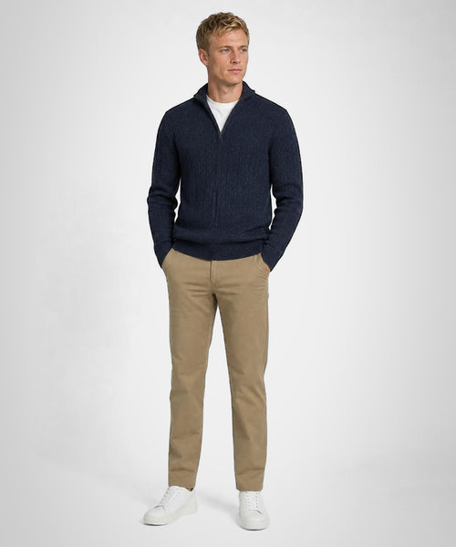 Cable Zip Mock Trui Lamswol | Navy