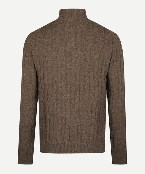 Cable Zip Mock Trui Lamswol | Chocolate Brown