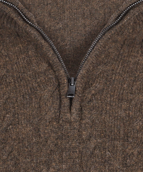 Cable Zip Mock Trui Lamswol | Chocolate Brown