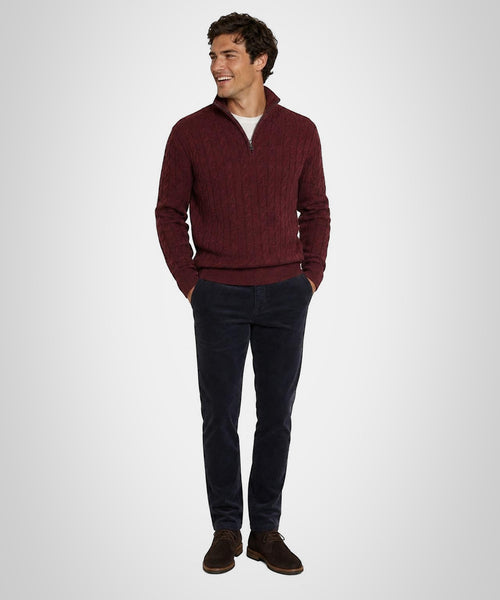 Cable Zip Mock Trui Lamswol | Burgundy