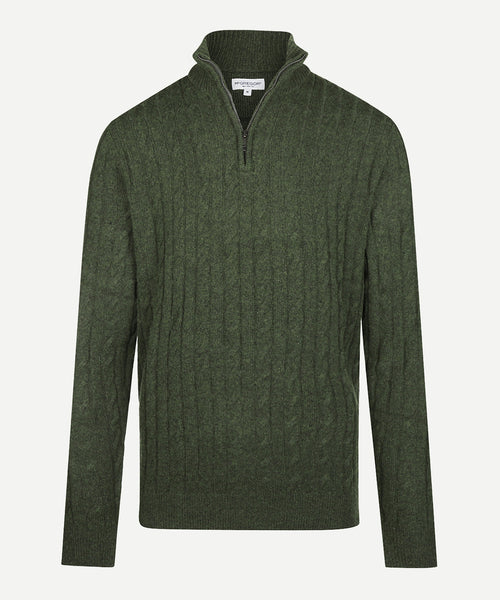 Cable Zip Mock Trui Lamswol | Dark Olive