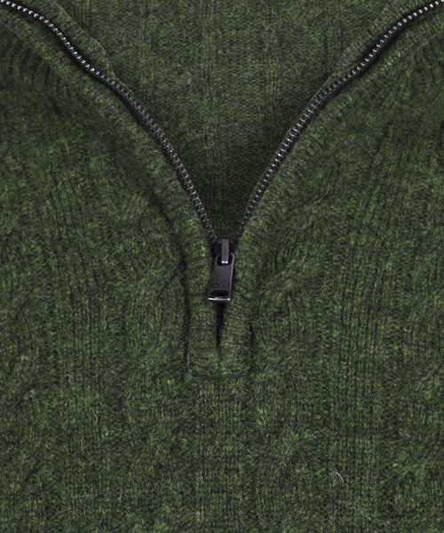 Cable Zip Mock Trui Lamswol | Dark Olive