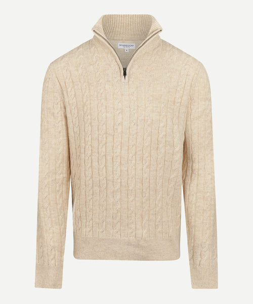 Cable Zip Mock Trui Lamswol | Stone