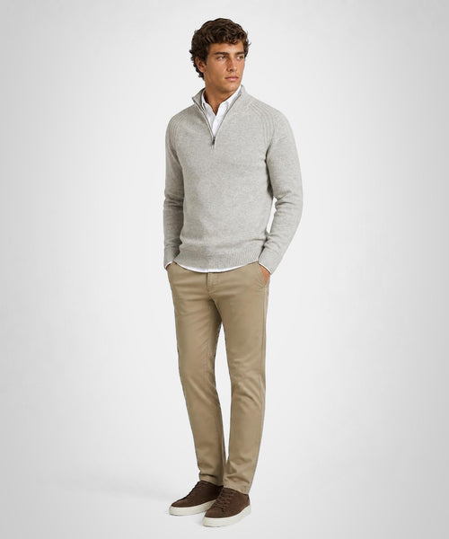 Zip Mock Ribbed Sweater Lambswool | Medium Grey Melange