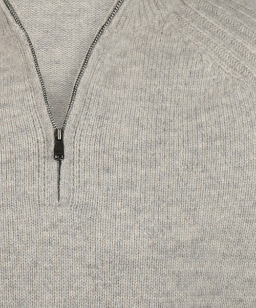 Zip Mock Ribbed Sweater Lambswool | Medium Grey Melange