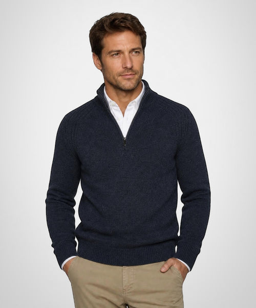 Zip Mock Ribbed Lambswool Sweater | Navy