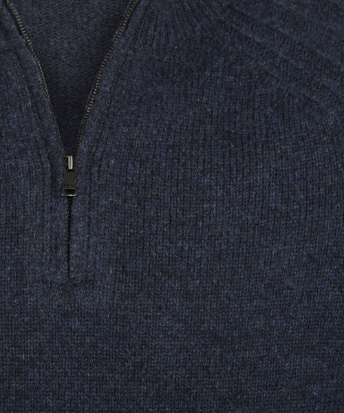 Zip Mock Ribbed Lambswool Sweater | Navy