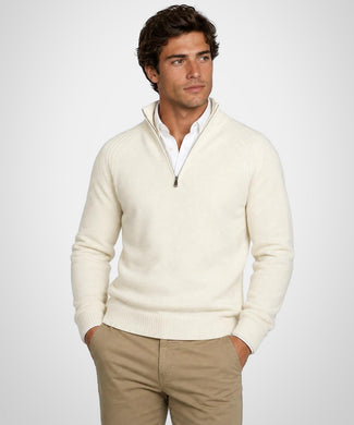 Zip Mock Ribbed Trui Lamswol | Off White