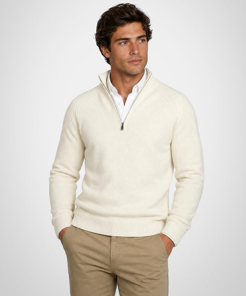 Zip Mock Ribbed Sweater Lamb's Wool | Off White