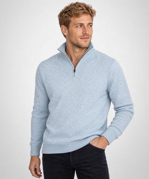 Fisherman's Zip Mock Wool Sweater | Light Blue
