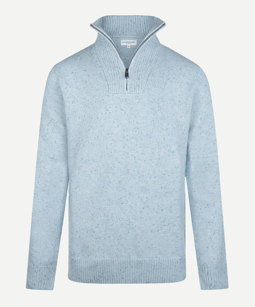 Fisherman's Zip Mock Wool Sweater | Light Blue